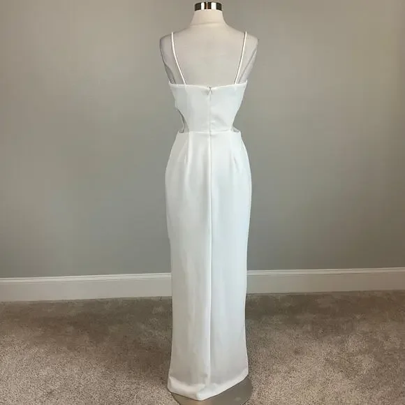 AQUA Cut Out Thigh Slit Sleeveless Long Column Evening Gown White Size 6 Dress - Picture 7 of 11